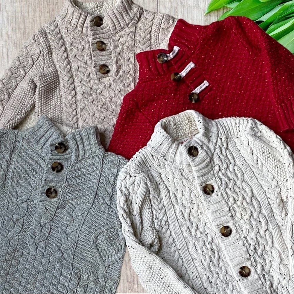 CAT & Jack Sherpa Fleece 4 piece Boy Cable Knit Sweater Multicolored Set Size 2T